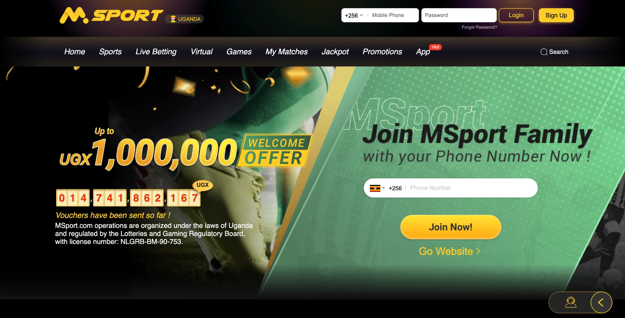 MSportBetUg.com main banner showcasing betting platform interface